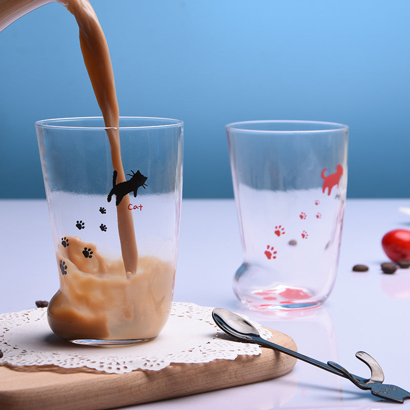 Mug Tigre Pattes de Chat Créatif en Verre - Tasse de Café Bureau