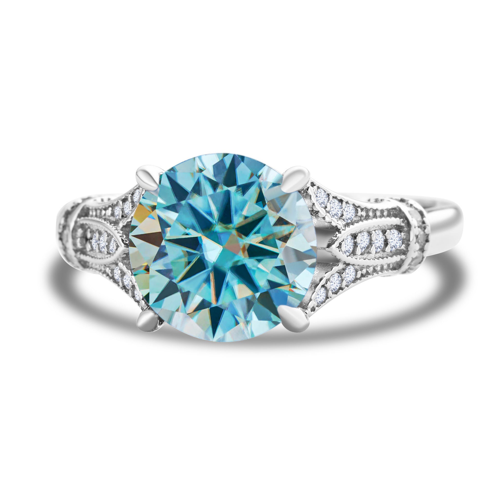 Bague en Moissanite avec Rangée de Diamants en Argent Sterling pour Femmes