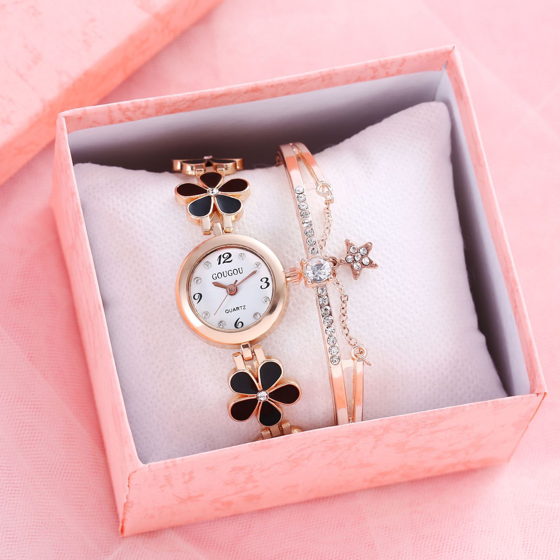 Montre Bracelet Femme à Motif Pétale en Quartz