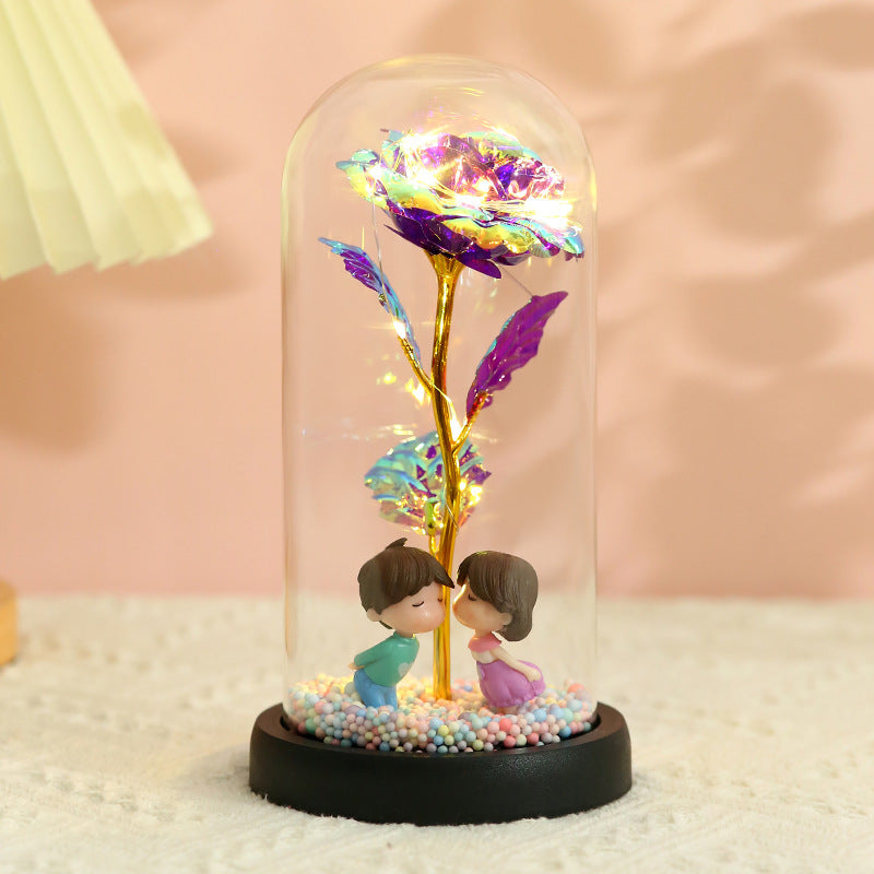 Fleur en Feuille d'Or Colorée 24k avec Lumières - Cadeau de Noël