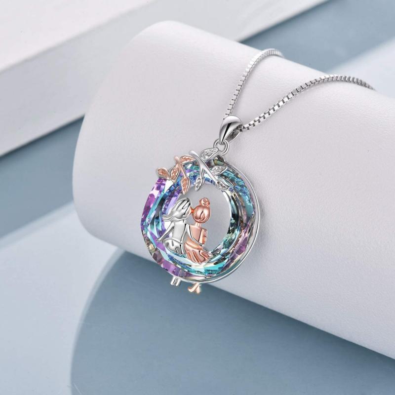 Collier Pendentif Sœurs Longs Cheveux en Branche Ronde pour Femmes