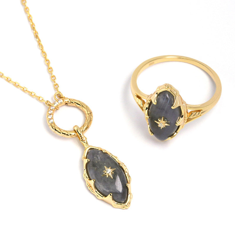 Bague Rétro Dream Girl Feldspar en Argent Avec Étoiles du Ciel Nocturne