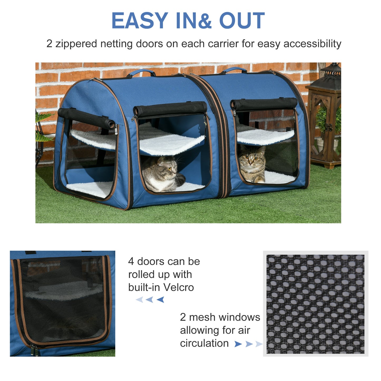 Cage à Chats Portable à Double Compartiment 39" - Kennel Souple avec Coussins Doux - Sac de Rangement Bleu