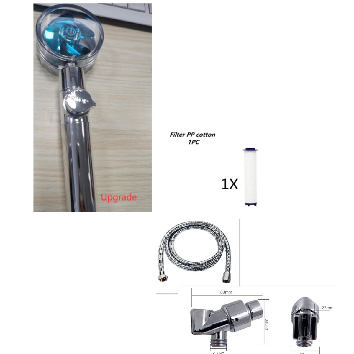 Douchette Turbo Propeller Économiseur d'Eau Haute Pression 360 Degrés avec Extension de Ventilateur