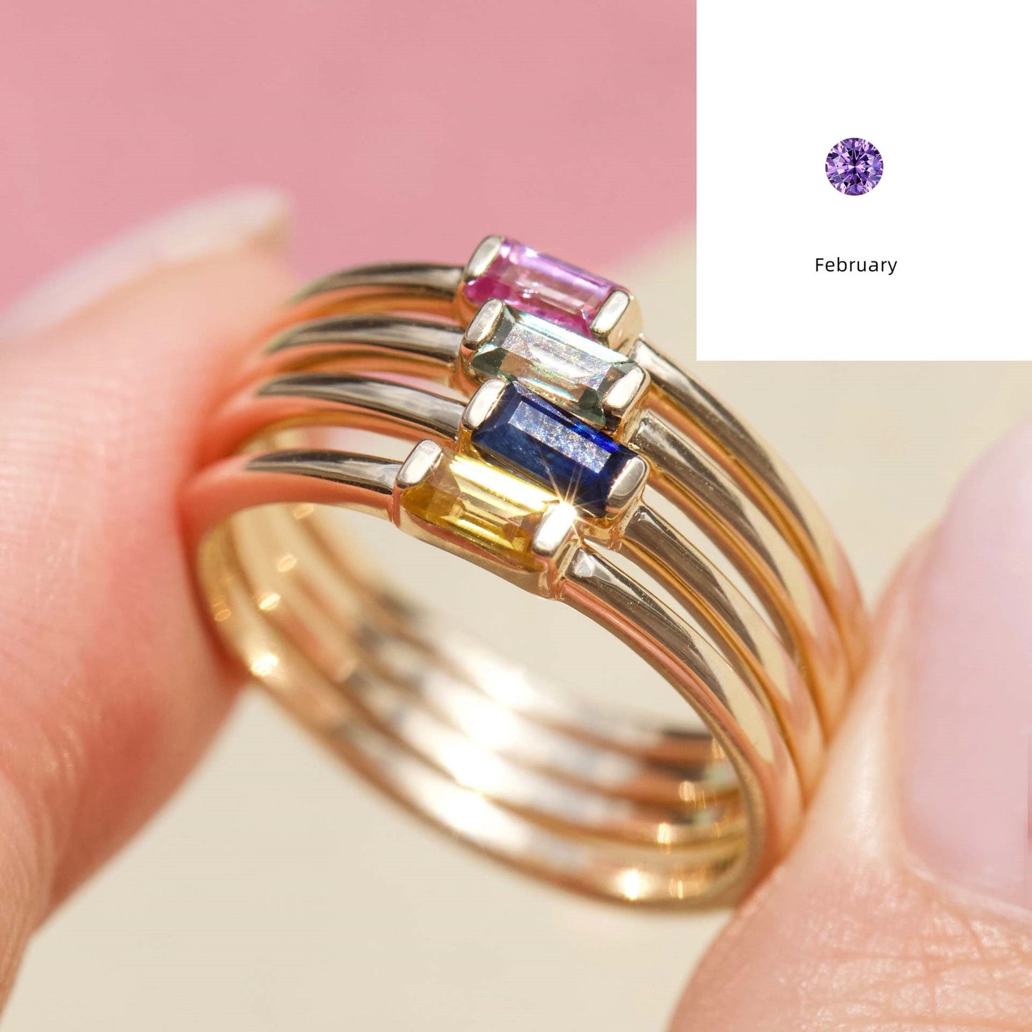 Bague en Diamant Carrée en Pierre de Naissance 12yue