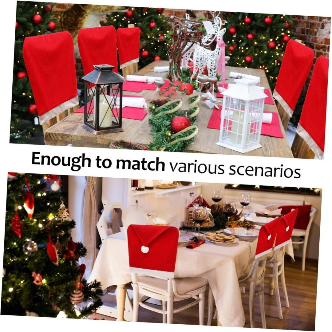 Couvre-Chaise de Noël avec Bonnet de Père Noël - Housse Décorative pour Chaises de Noël