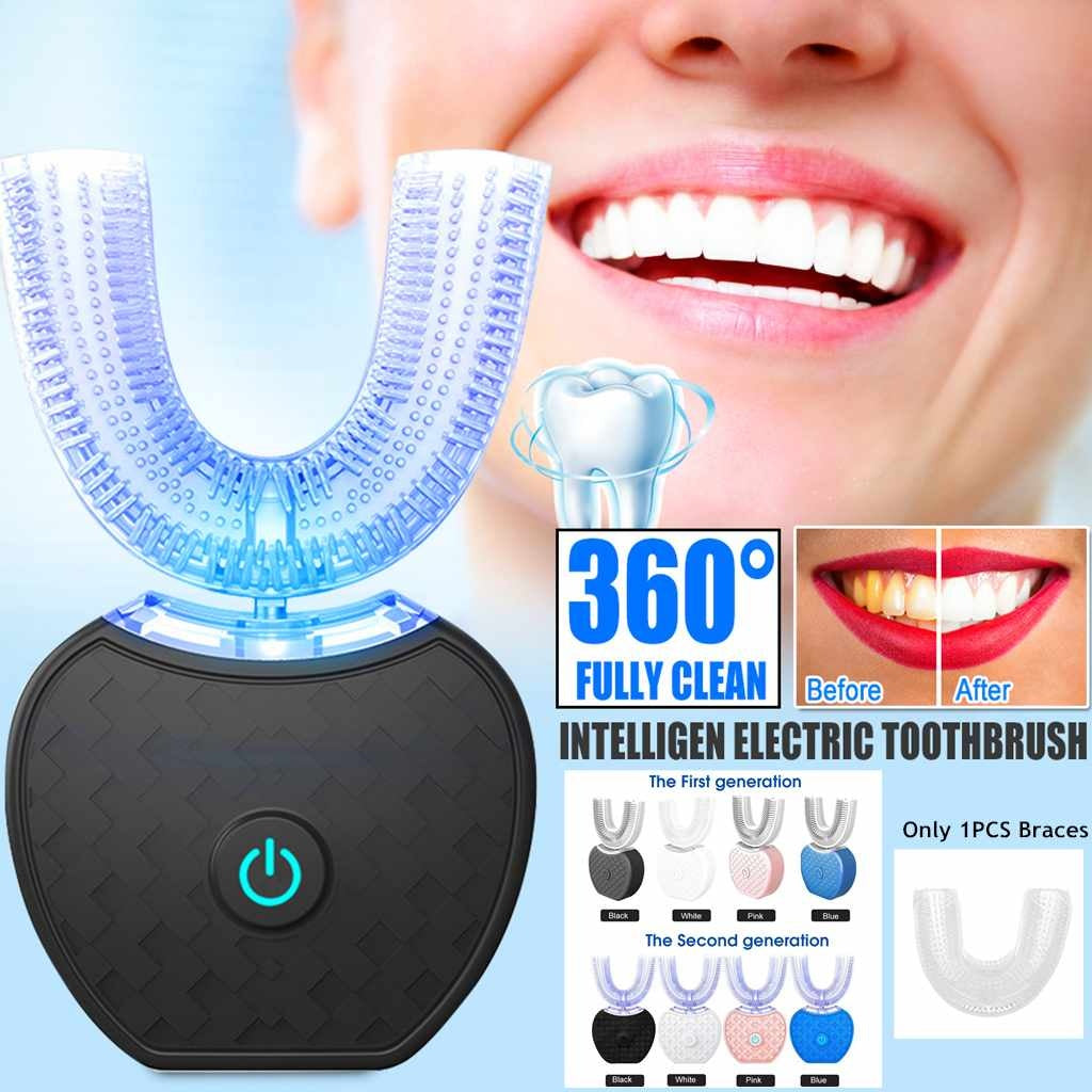 Brosse à dents électrique automatique 360° étanche avec lumière bleue et charge USB
