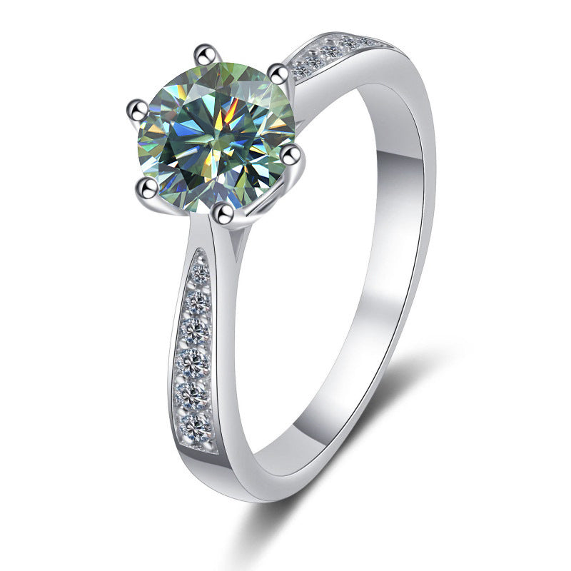 Bague en Moissanite Classique à Six Griffes en Argent S925