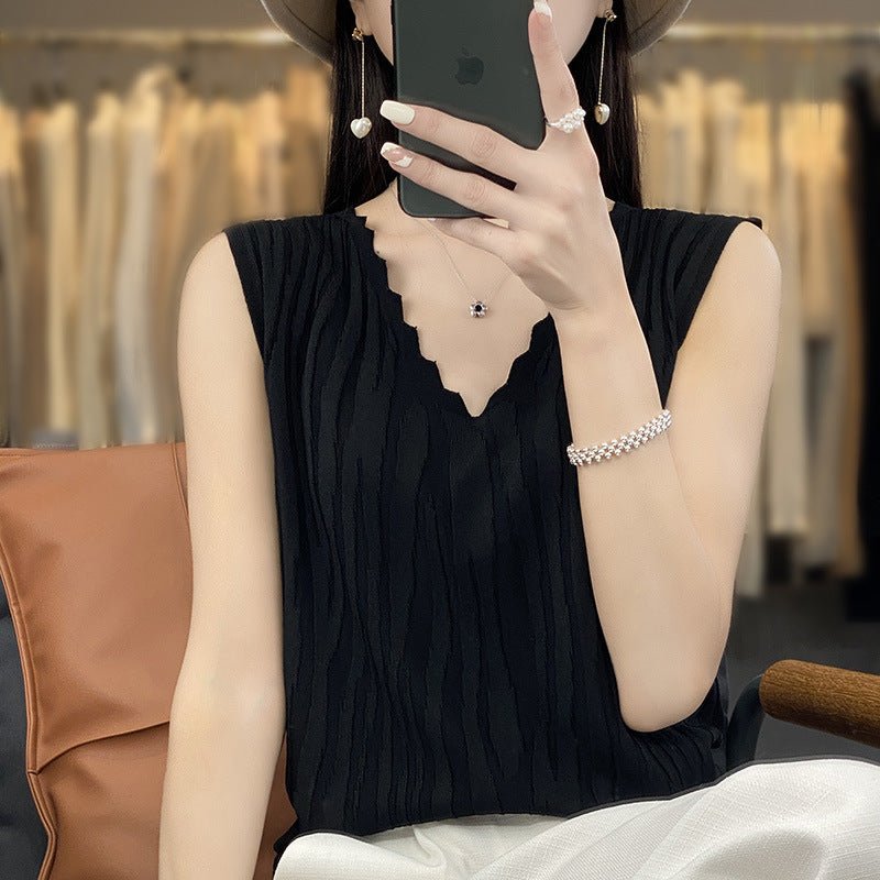 Débardeur Femme V - Cou en Soie Glacée sans Manches - Allomarc.com