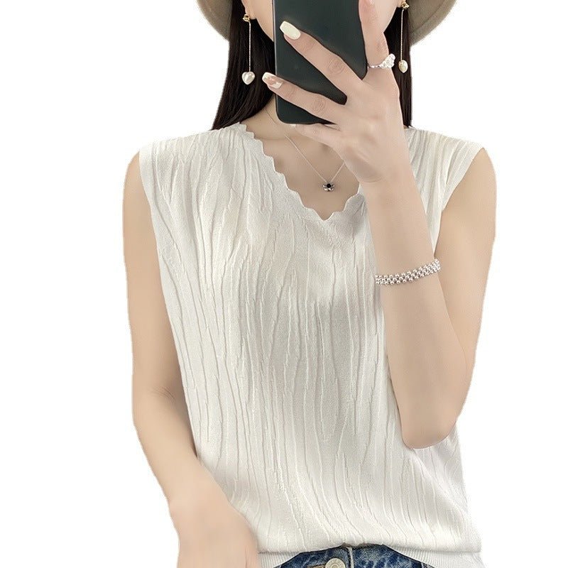 Débardeur Femme V - Cou en Soie Glacée sans Manches - Allomarc.com