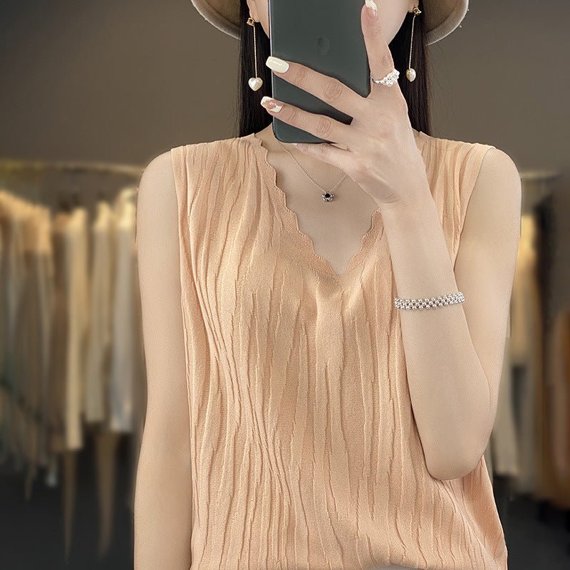 Débardeur Femme V - Cou en Soie Glacée sans Manches - Allomarc.com