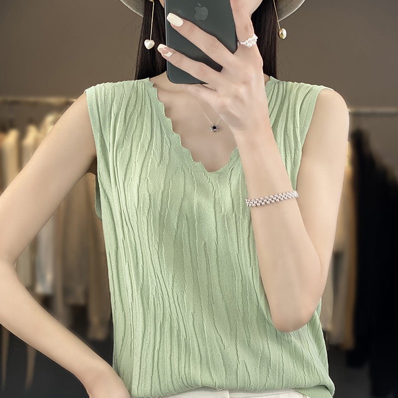 Débardeur Femme V - Cou en Soie Glacée sans Manches - Allomarc.com