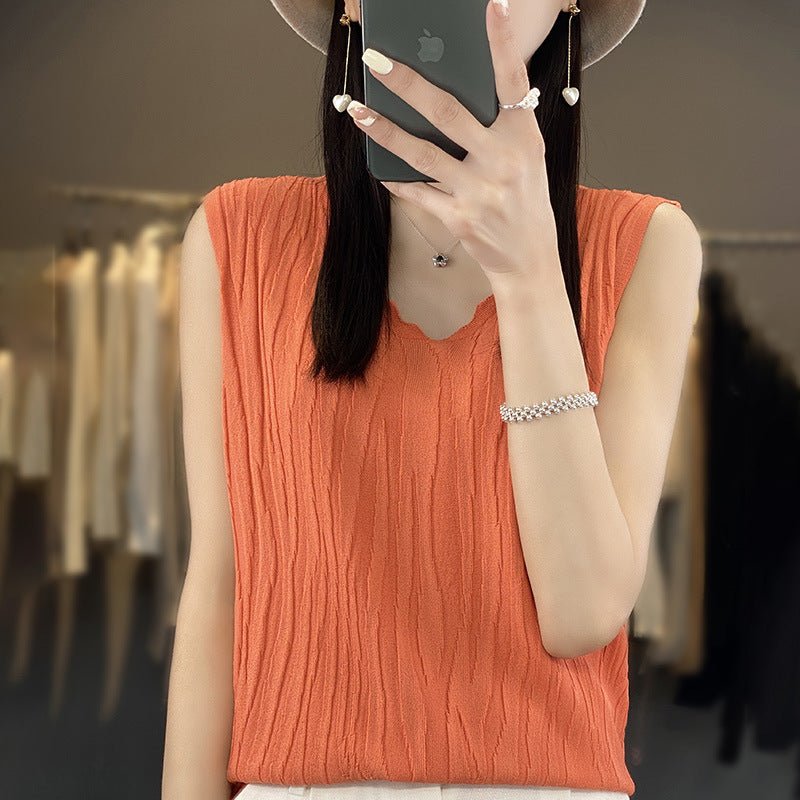 Débardeur Femme V - Cou en Soie Glacée sans Manches - Allomarc.com