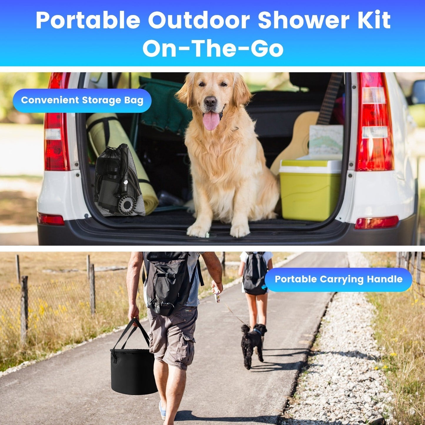 Douche Portable 1Pc pour Camping avec Tête Filtrée et Seau Pliable - Allomarc.com