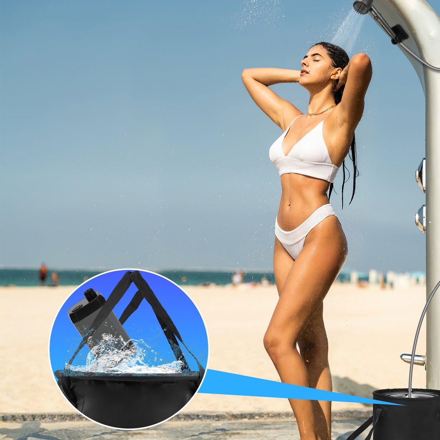 Douche Portable 1Pc pour Camping avec Tête Filtrée et Seau Pliable - Allomarc.com