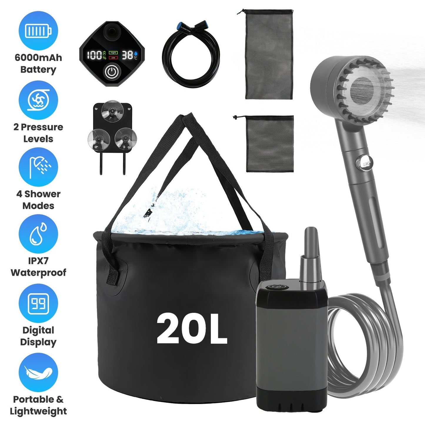 Douche Portable 1Pc pour Camping avec Tête Filtrée et Seau Pliable - Allomarc.com