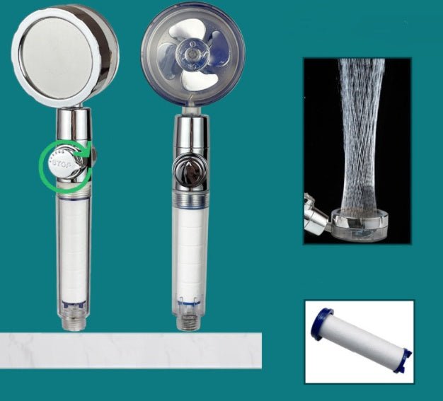 Douchette Turbo Propeller Économiseur d'Eau Haute Pression 360 Degrés avec Extension de Ventilateur - Allomarc.com
