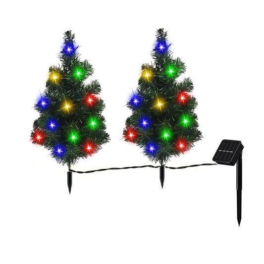 Paquet de 2 Arbres de Noël Solaires avec Lumières LED Multicolores