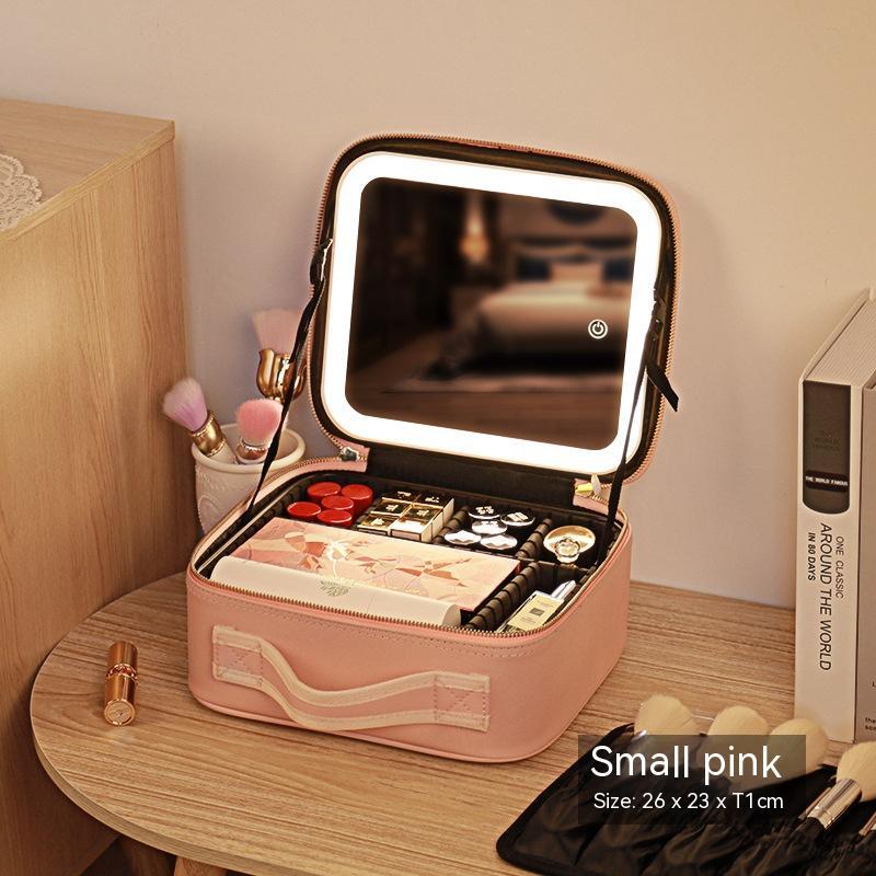 Trousse de Maquillage avec Miroir et Lumière LED - Boîte de Rangement pour Soins de la Peau