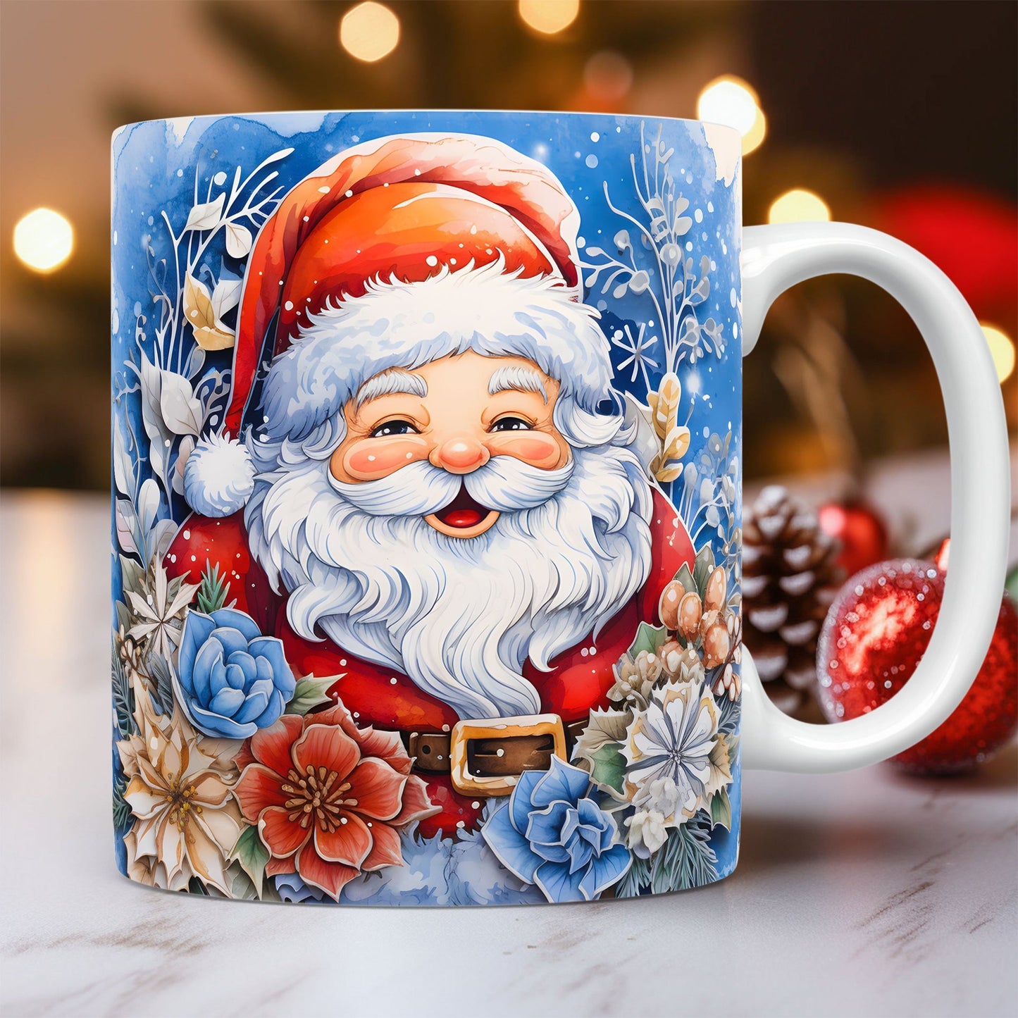 Mug en Céramique 3D de Noël – Design Unique de Bonhomme de Neige et Santa