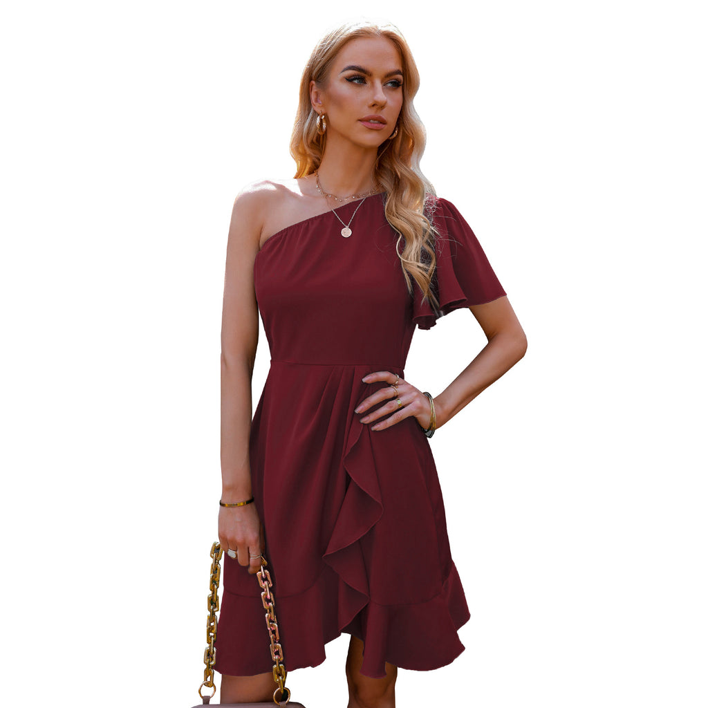 Robe à volants dénudée aux épaules – Style Européen et Américain pour Femmes