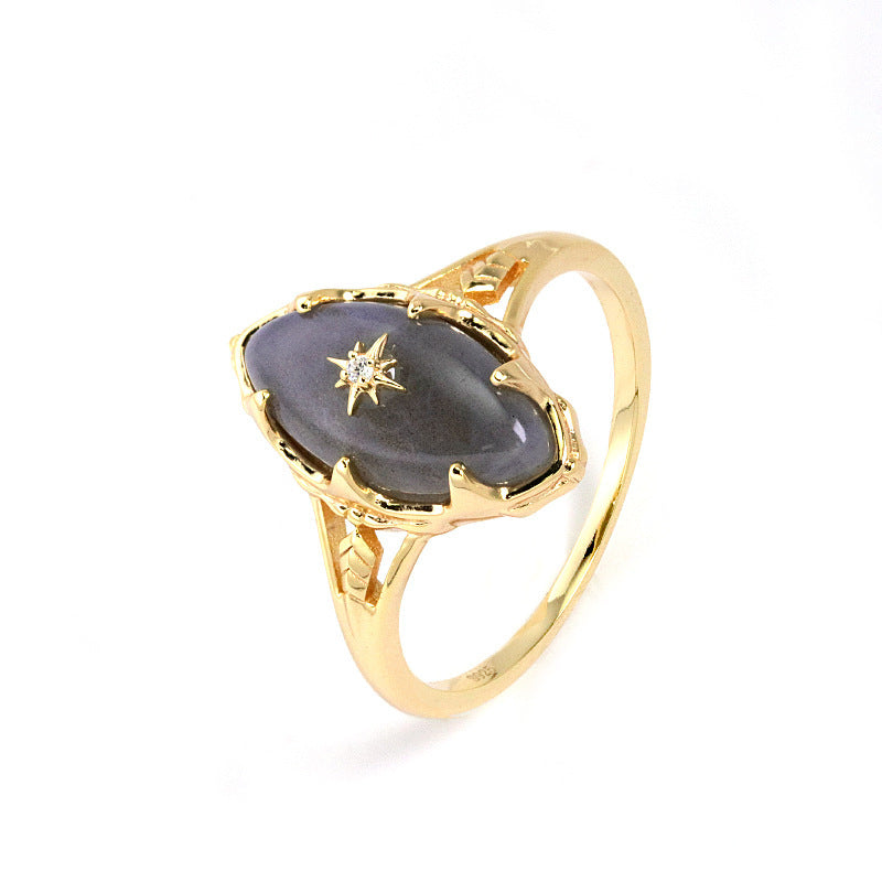 Bague Rétro Dream Girl Feldspar en Argent Avec Étoiles du Ciel Nocturne
