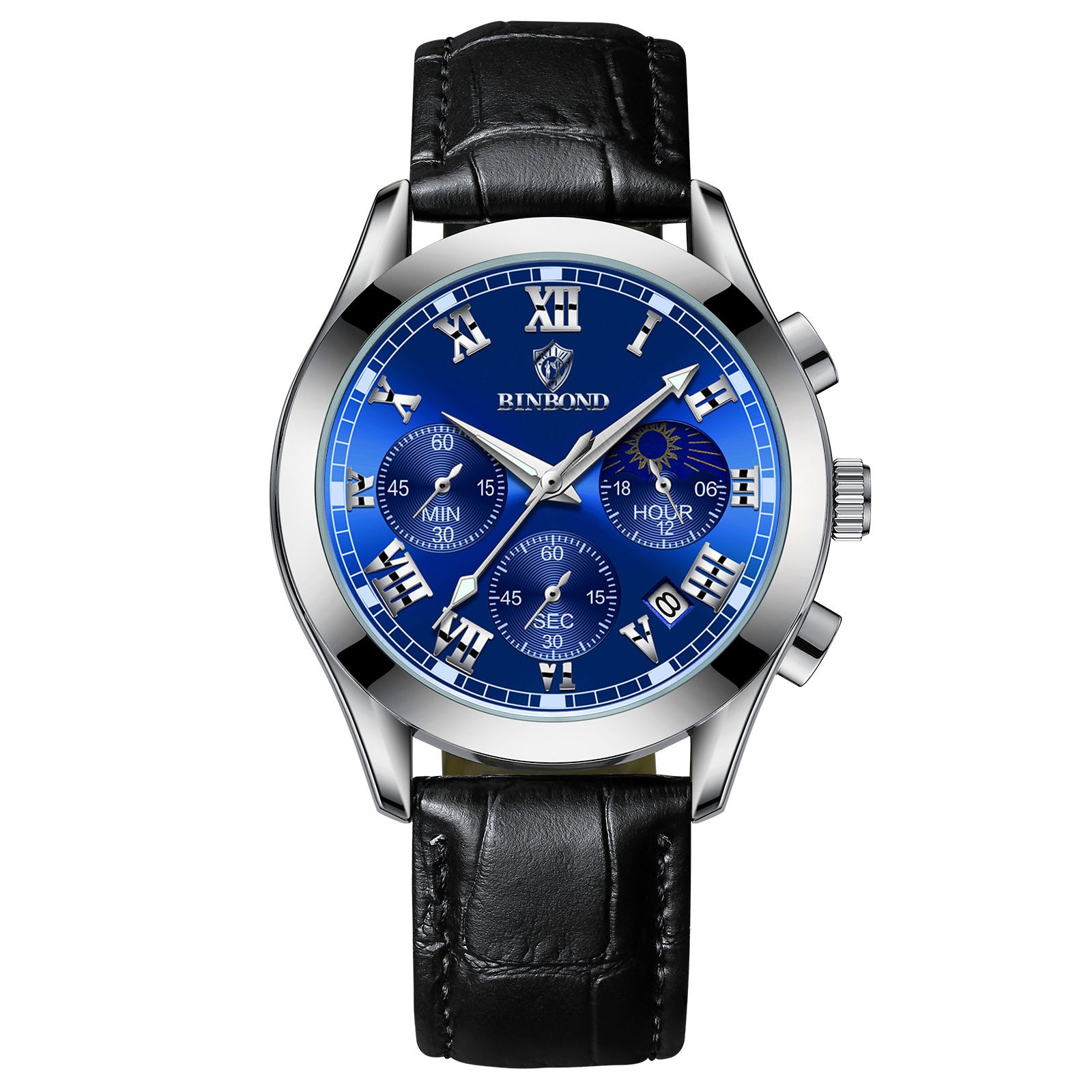 Montre Sportive Multifonctionnelle Étanche Luminante pour Hommes avec Trois Yeux et Six Aiguilles