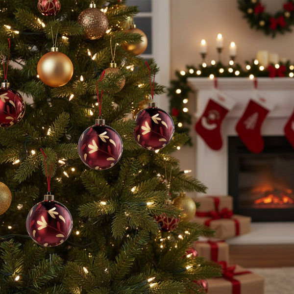 Ensemble de 4 Boules de Noël en Verre - Décorations de Sapin Brillantes