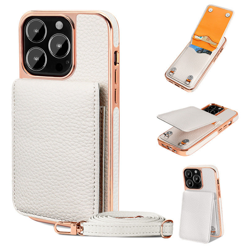 Étui de Téléphone Lanyard avec Motif Litchi pour iPhone 14
