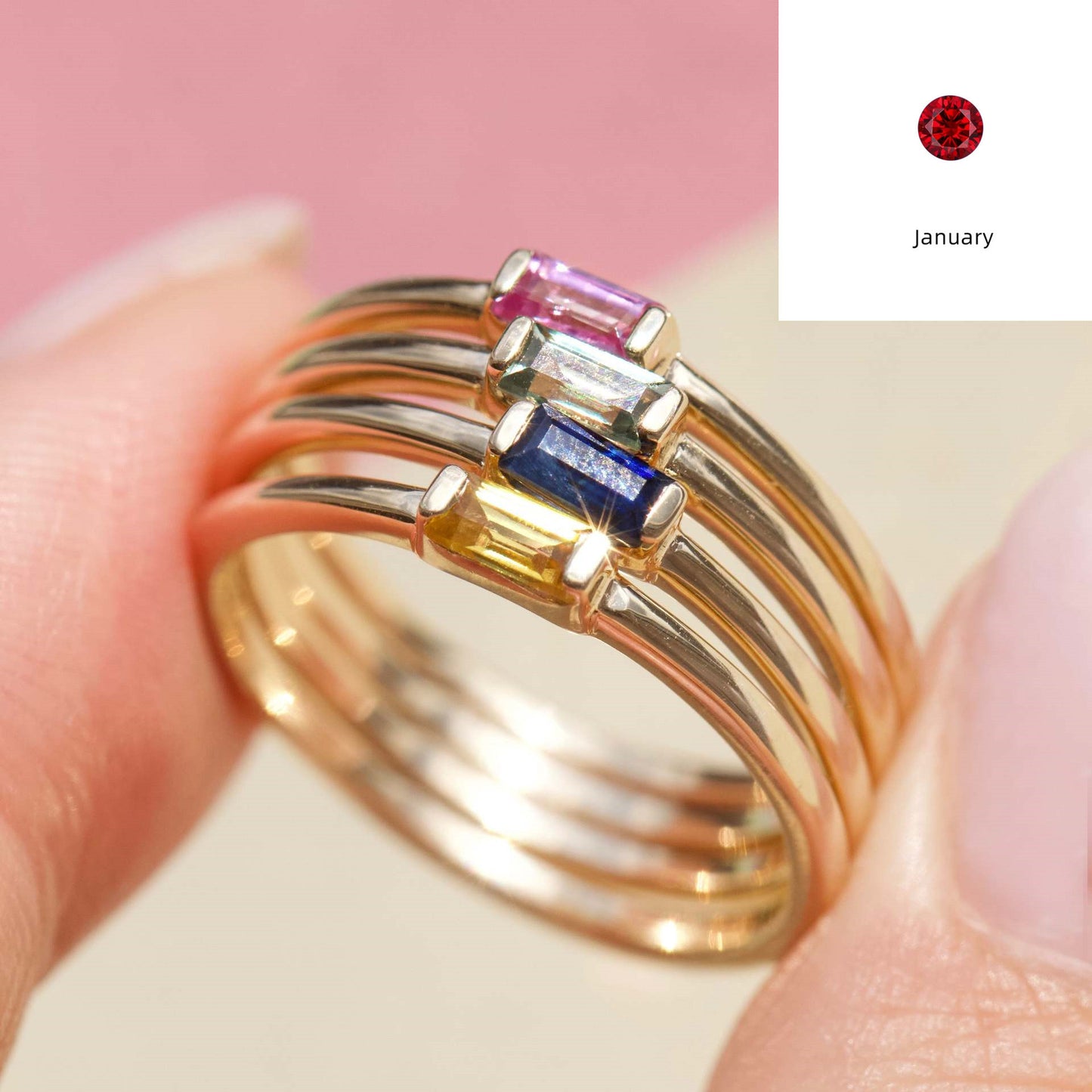 Bague en Diamant Carrée en Pierre de Naissance 12yue