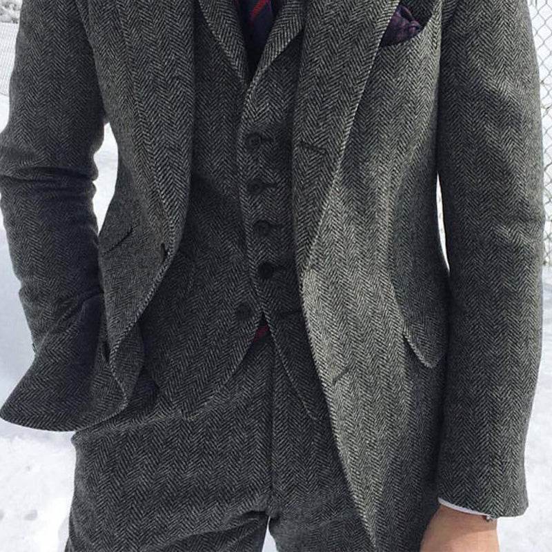 Ensemble Blazer et Pantalon en Laine Tweed Gris pour Hommes - Allomarc.com