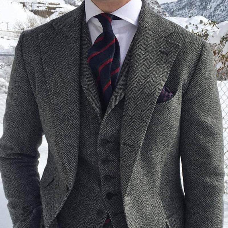Ensemble Blazer et Pantalon en Laine Tweed Gris pour Hommes - Allomarc.com