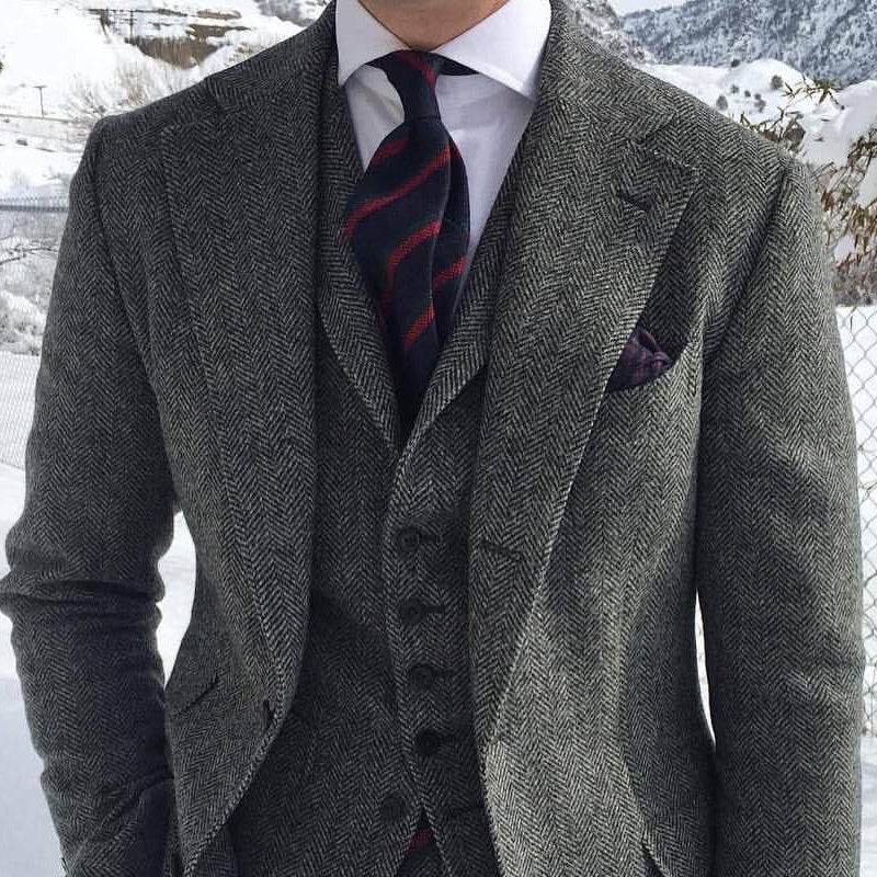 Ensemble Blazer et Pantalon en Laine Tweed Gris pour Hommes - Allomarc.com
