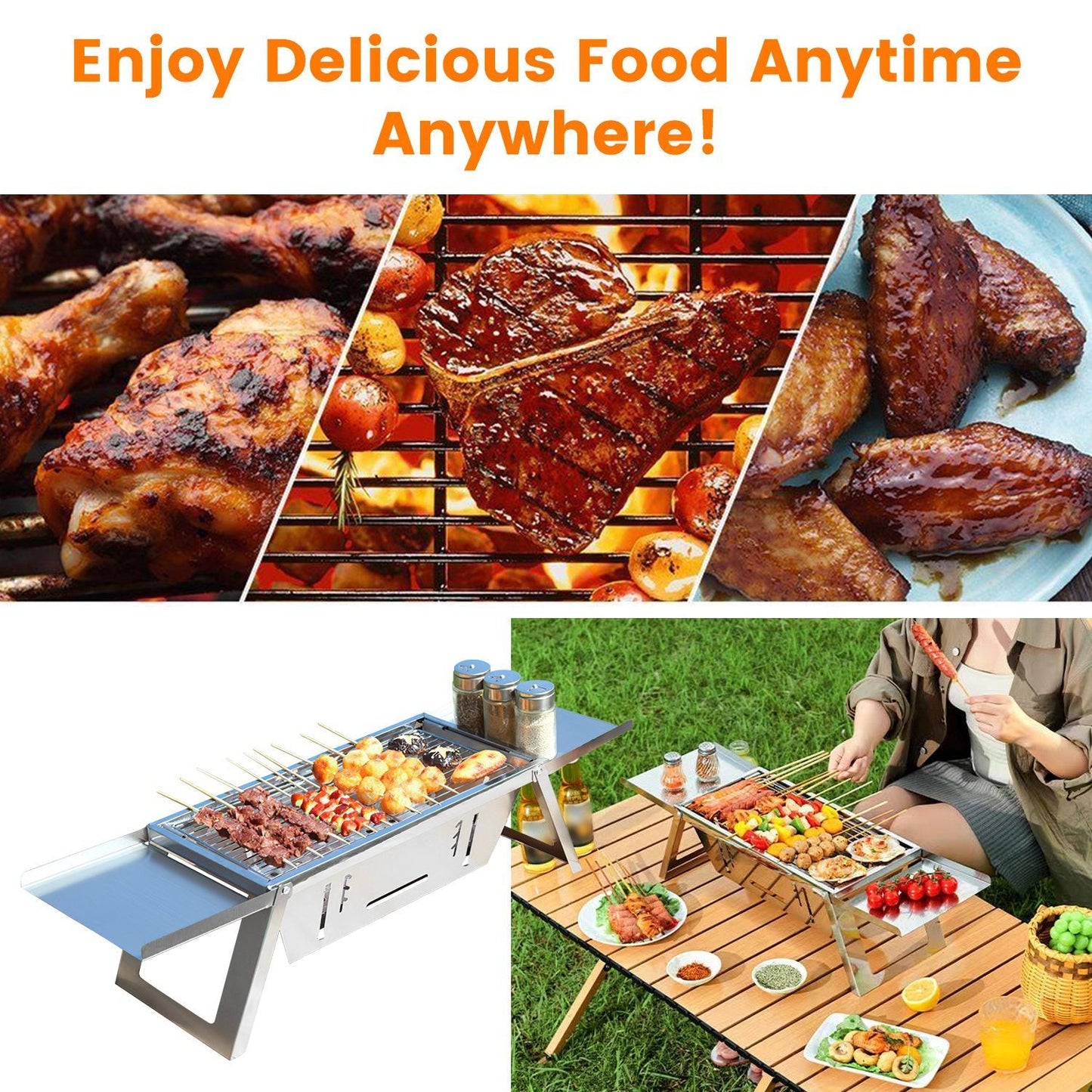 Ensemble de Grill Portable 3 en 1 Pliable Charbon de Bois pour 2 - 3 Personnes - Allomarc.com