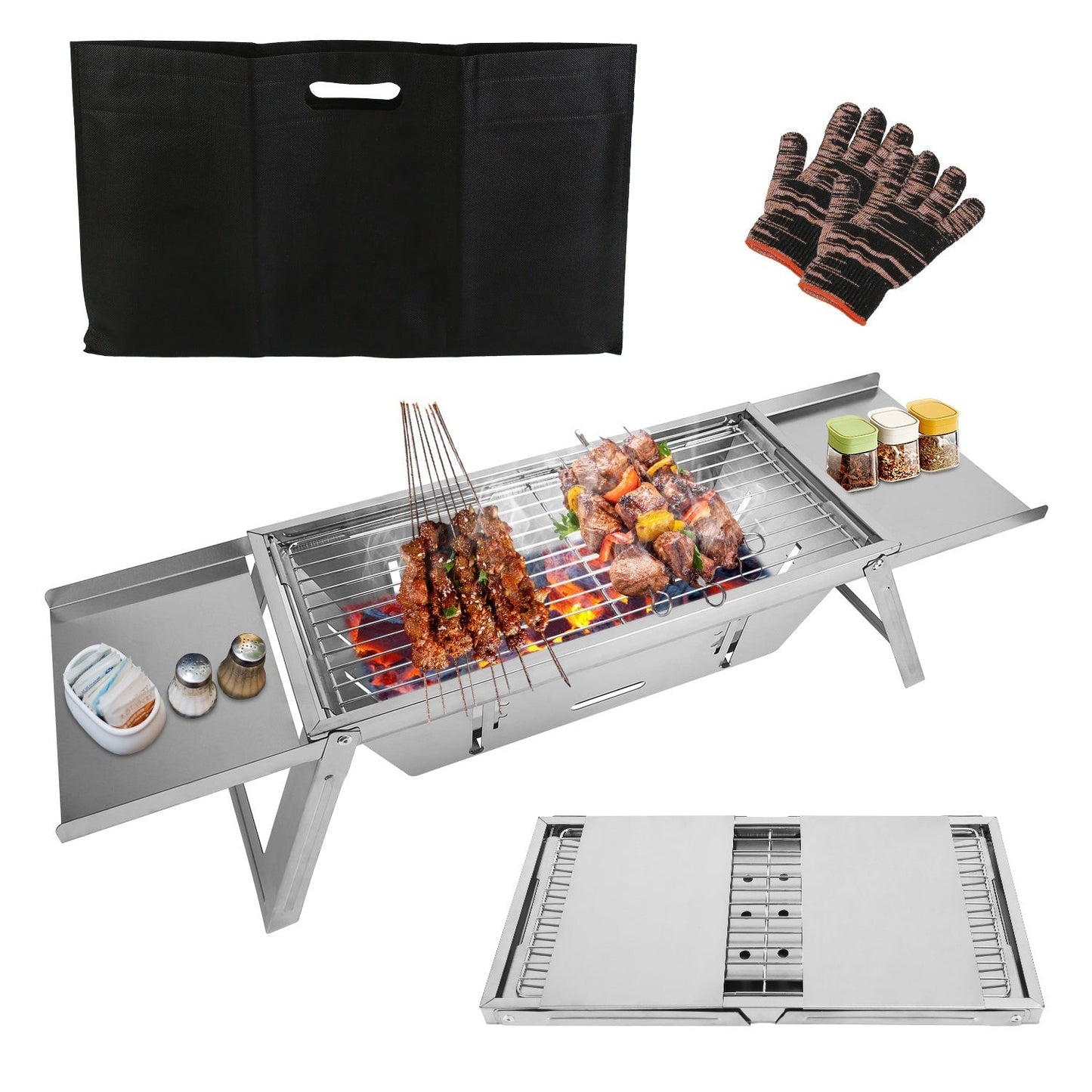 Ensemble de Grill Portable 3 en 1 Pliable Charbon de Bois pour 2 - 3 Personnes - Allomarc.com