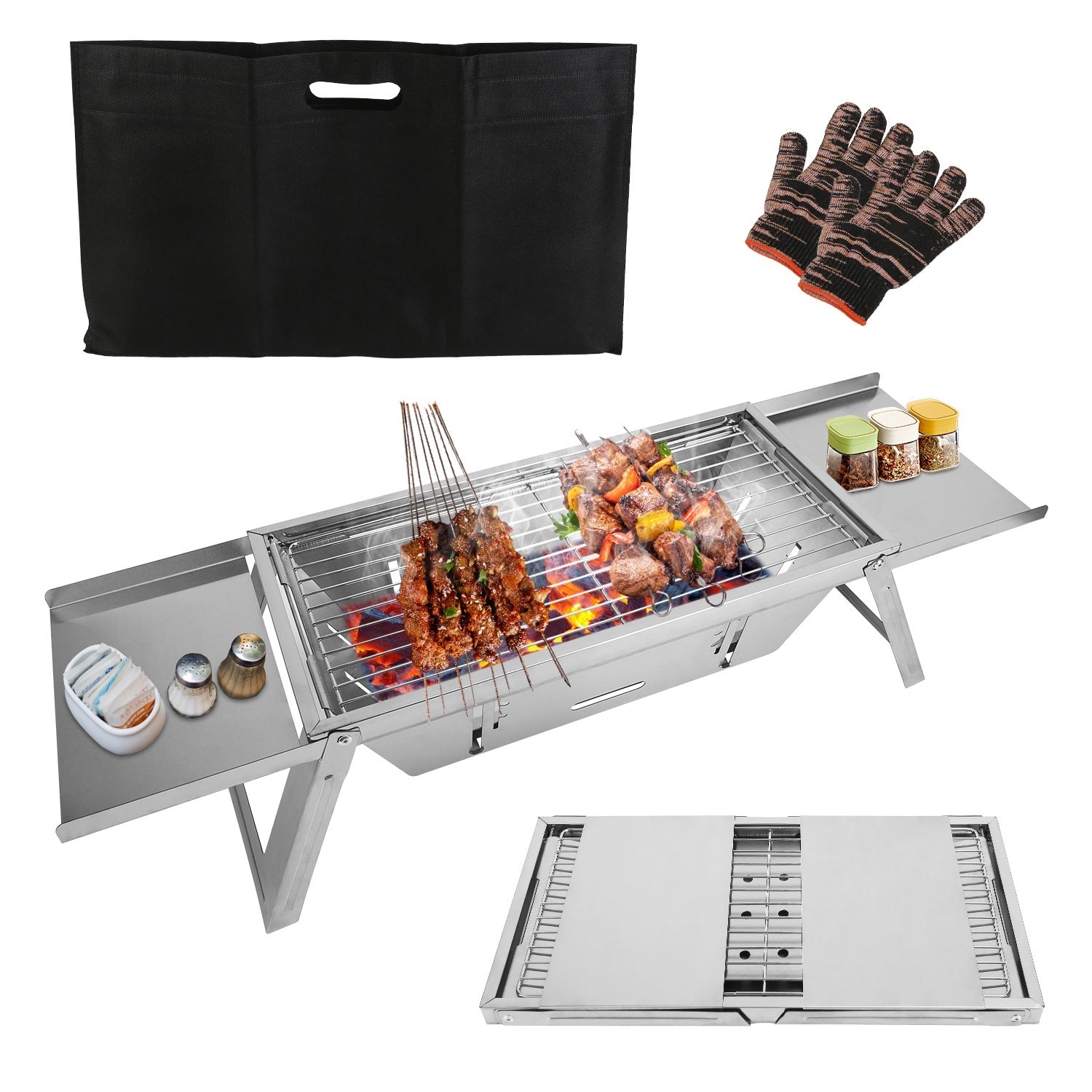 Ensemble de Grill Portable 3 en 1 Pliable Charbon de Bois pour 2 - 3 Personnes - Allomarc.com