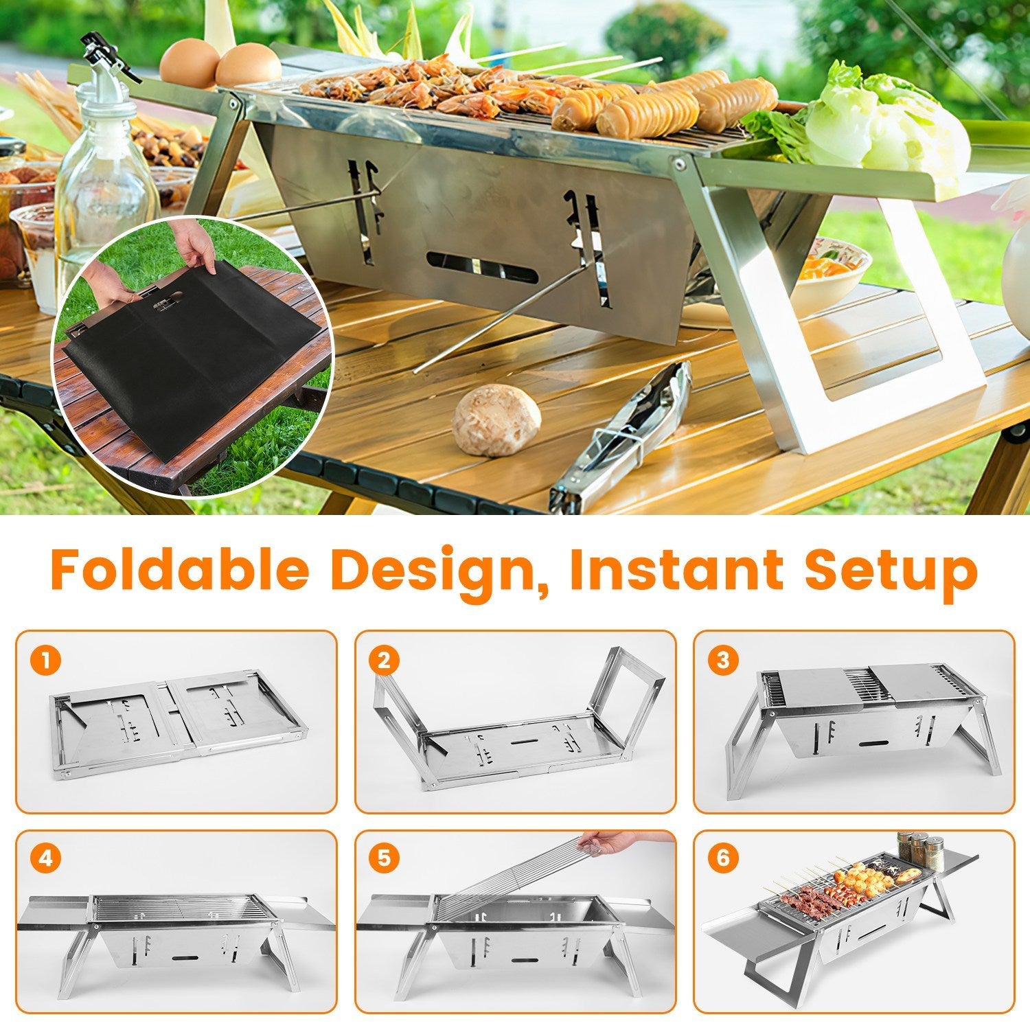 Ensemble de Grill Portable 3 en 1 Pliable Charbon de Bois pour 2 - 3 Personnes - Allomarc.com