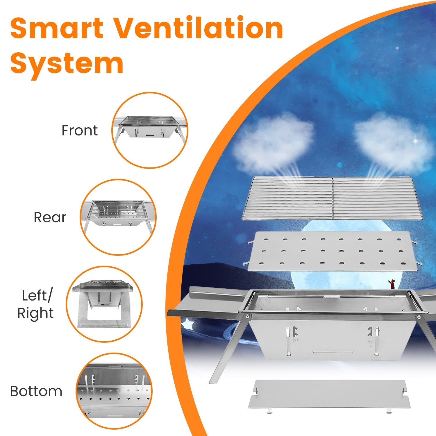 Ensemble de Grill Portable 3 en 1 Pliable Charbon de Bois pour 2 - 3 Personnes - Allomarc.com