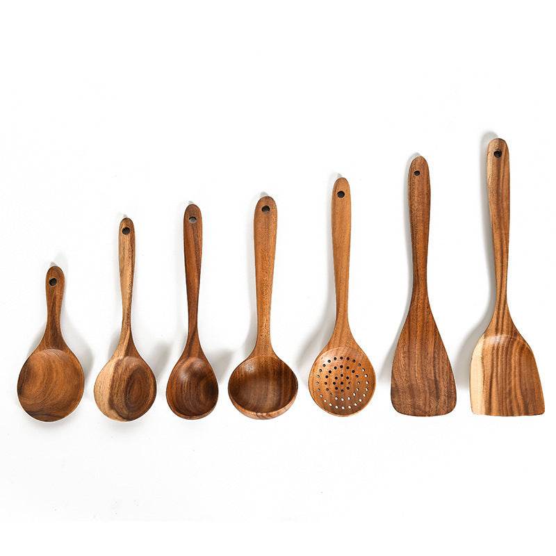 Ensemble d'ustensiles de cuisine en bois de teck - Allomarc.com
