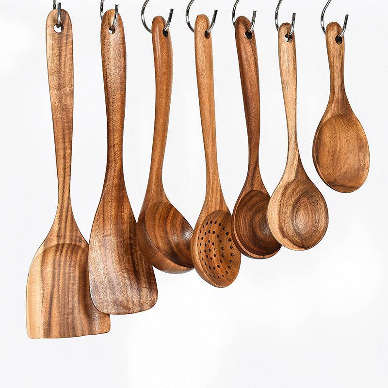 Ensemble d'ustensiles de cuisine en bois de teck - Allomarc.com