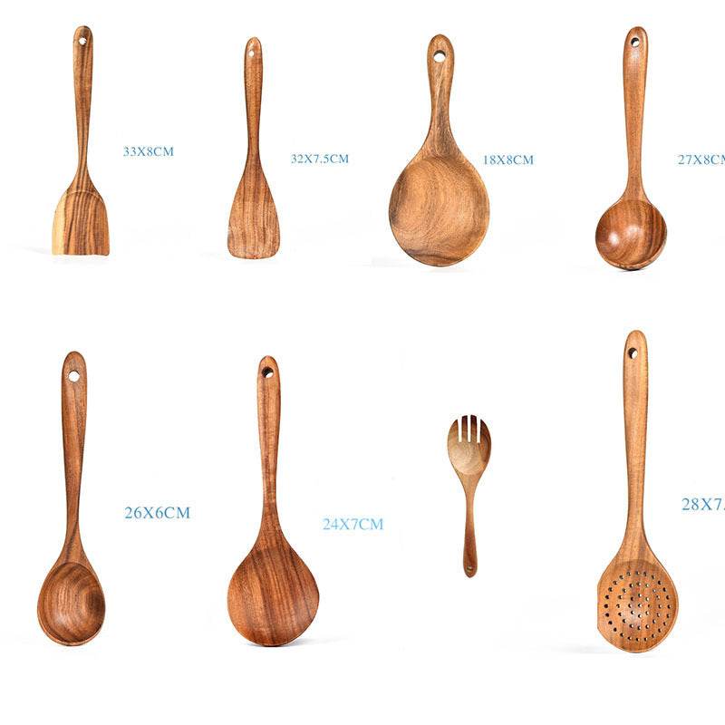 Ensemble d'ustensiles de cuisine en bois de teck - Allomarc.com