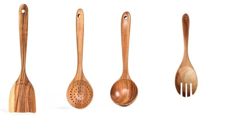 Ensemble d'ustensiles de cuisine en bois de teck - Allomarc.com