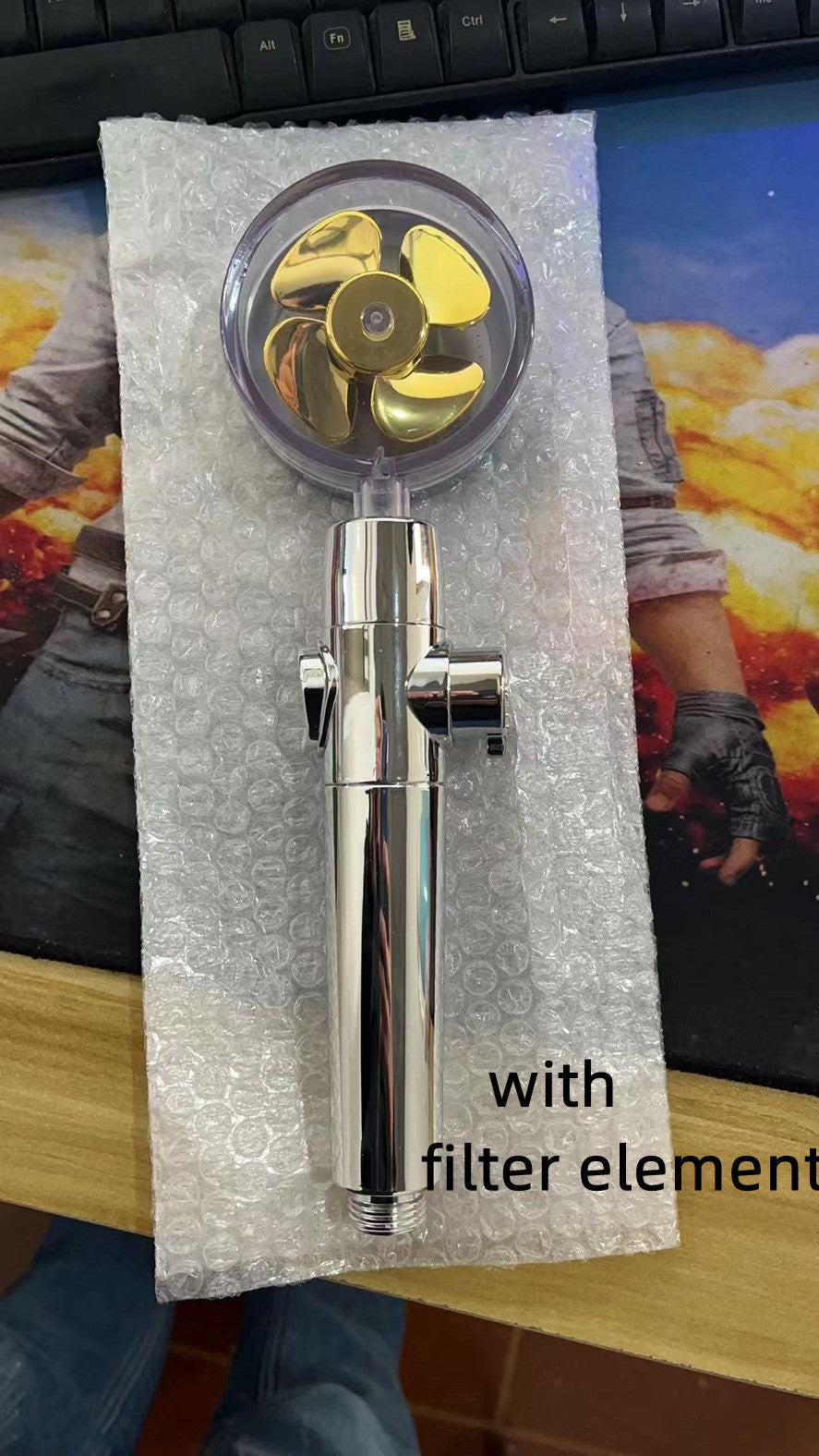 Douchette Turbo Propeller Économiseur d'Eau Haute Pression 360 Degrés avec Extension de Ventilateur