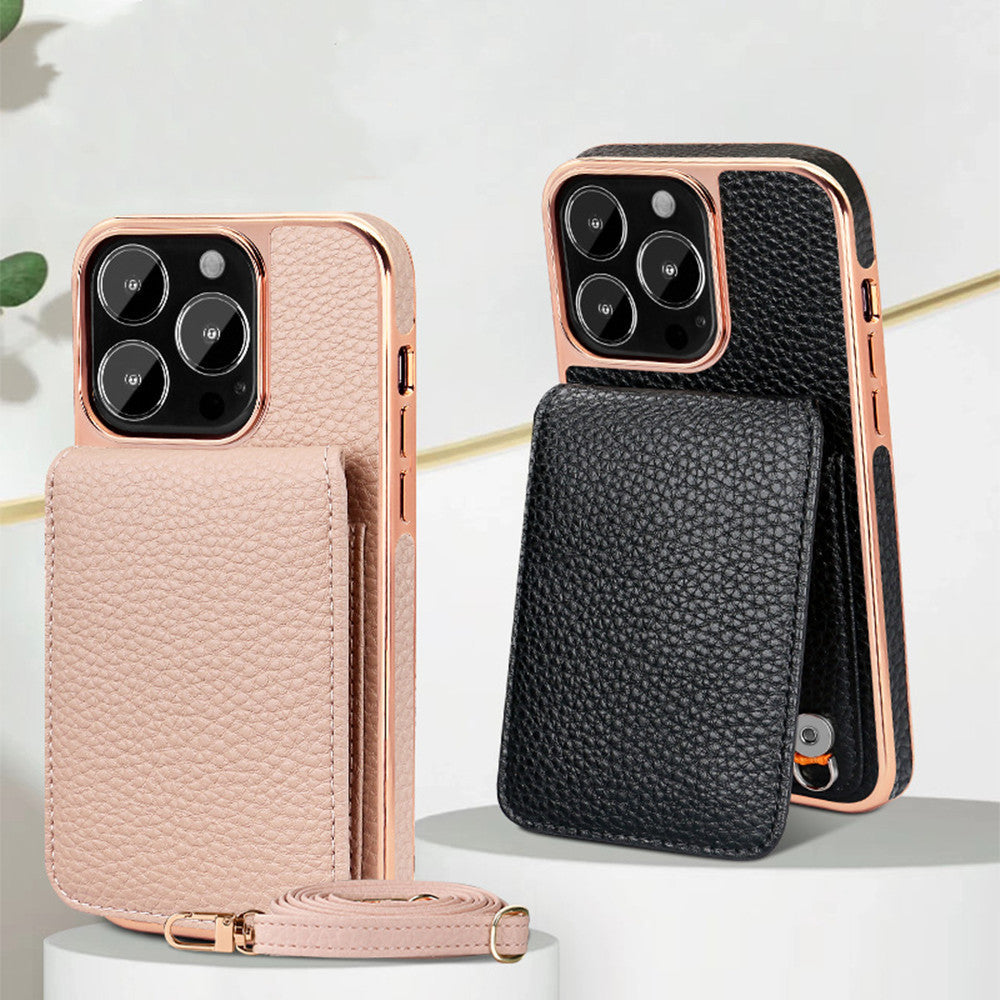 Étui de Téléphone Lanyard avec Motif Litchi pour iPhone 14