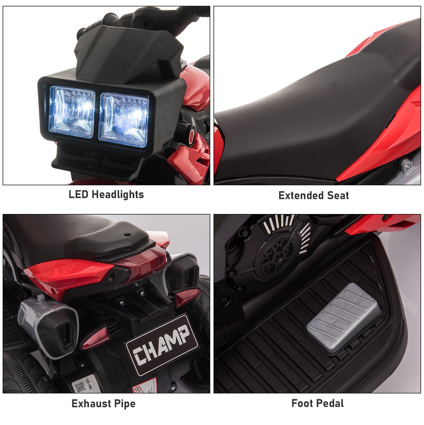 Moto Électrique Rouge 6V pour Enfants - Moto de Dirt Ride-On avec Musique, Klaxon et Phare