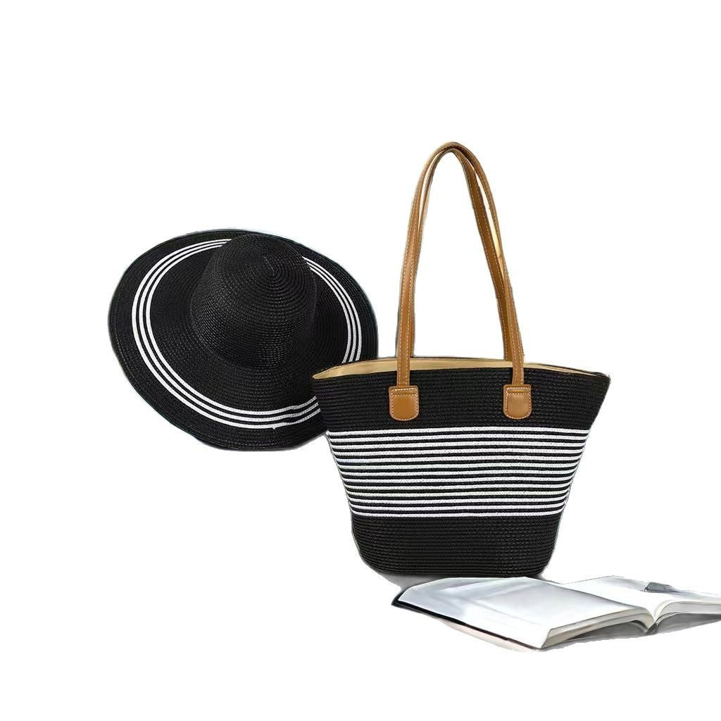 Ensemble de Sac et Chapeau en Paille pour Protection Solaire lors de Vacances à la Plage