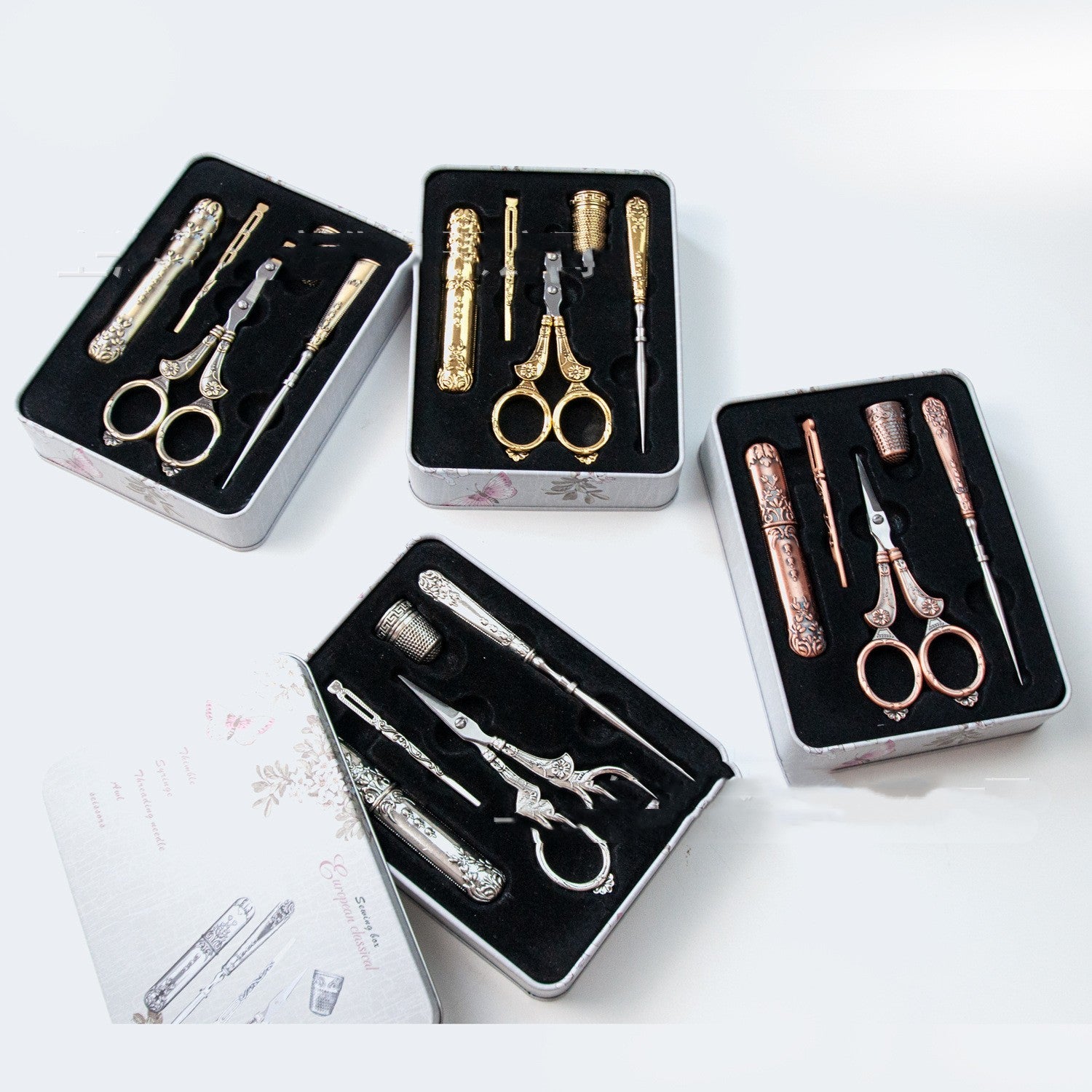Ciseaux de couture rétro en métal - Ensemble de 6 pièces