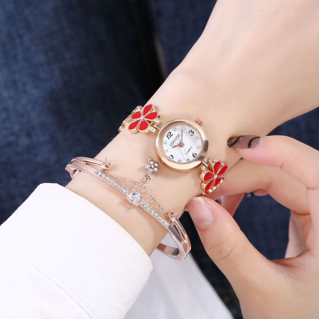 Montre Bracelet Femme à Motif Pétale en Quartz