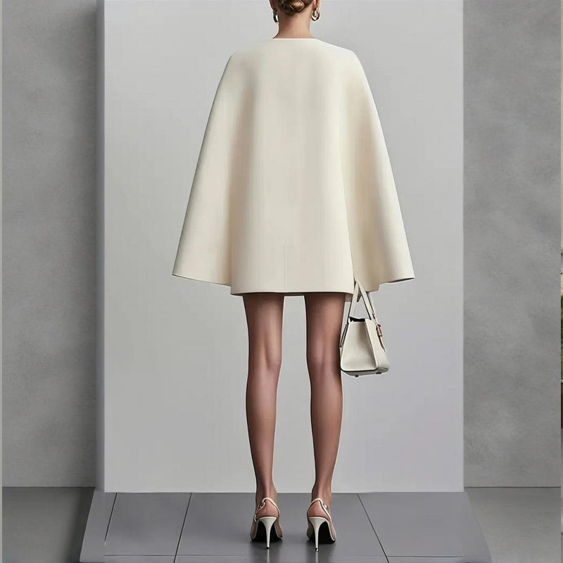 Robe Blazer Cape Élégante Femme en Couleur Unie avec Col V Double Boutonnage pour Printemps & Été