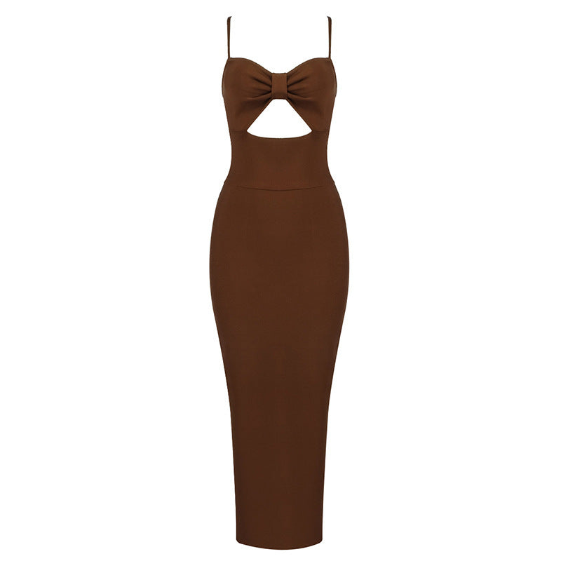 Robe Longue Bandage Sexy à Encolure V Halter Design Creux